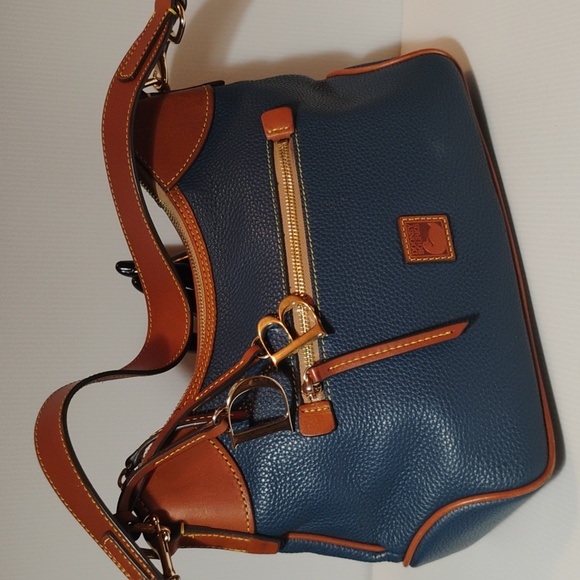 Dooney & Bourke Handbags - Dooney & Bourke Pebble Leather Teal and Brown Hobo Bag Like New!